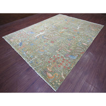 Load image into Gallery viewer, 9&#39;x12&#39; Pickle Green, Hand Knotted, Afghan Peshawar With Colorful Birds Of Paradise Design, Soft Wool, Natural Dyes, Oriental Rug FWR126672
