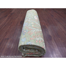 Load image into Gallery viewer, 9&#39;x12&#39; Pickle Green, Hand Knotted, Afghan Peshawar With Colorful Birds Of Paradise Design, Soft Wool, Natural Dyes, Oriental Rug FWR126672