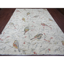 Load image into Gallery viewer, 9&#39;2&quot;x12&#39; Daisy White, Peshawar, Sparrows On The Tree, Densely Woven, High Mountain Wool, Hand Knotted, Soft To The Touch, Oriental Rug FWR126702