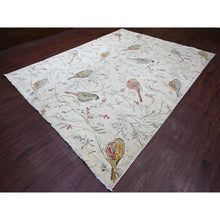 Load image into Gallery viewer, 9&#39;2&quot;x12&#39; Daisy White, Peshawar, Sparrows On The Tree, Densely Woven, High Mountain Wool, Hand Knotted, Soft To The Touch, Oriental Rug FWR126702