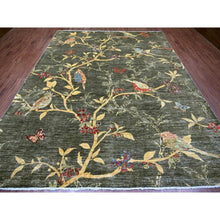 Load image into Gallery viewer, &#39;9&#39;x11&#39;7&quot; Charcoal Black, Sparrows On The Tree, Peshawar, Densely Woven, High Mountain Wool, Hand Knotted, Soft To The Touch, Oriental Rug FWR126714