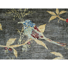 Load image into Gallery viewer, &#39;9&#39;x11&#39;7&quot; Charcoal Black, Sparrows On The Tree, Peshawar, Densely Woven, High Mountain Wool, Hand Knotted, Soft To The Touch, Oriental Rug FWR126714