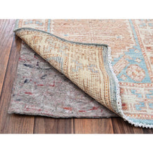 Load image into Gallery viewer, 1&#39;9&quot;x3&#39;1&quot; Light Blue With Peach Color, Turkish Knot, Zero Pile, Sheared Low, Anatolian Village Design, Hand Knotted, Pure Wool, Mat, Sample, Oriental Rug FWR12696