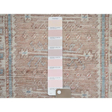 Load image into Gallery viewer, 1&#39;9&quot;x3&#39;1&quot; Light Blue With Peach Color, Turkish Knot, Zero Pile, Sheared Low, Anatolian Village Design, Hand Knotted, Pure Wool, Mat, Sample, Oriental Rug FWR12696