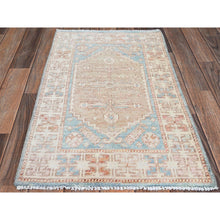 Load image into Gallery viewer, 1&#39;9&quot;x3&#39; Cerulean Blue, Anatolian Village Design, Turkish Knot, Zero Pile, Sheared Low, Hand Knotted, Pure Wool, Mat, Sample, Oriental Rug FWR12702