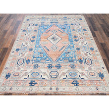 Load image into Gallery viewer, 4&#39;10&quot;x6&#39;9&quot; Peach Color, Turkish Knot, Zero Pile, Sheared Low, Anatolian Village Design, Hand Knotted, Pure Wool, Oriental Rug FWR12732