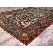 Load image into Gallery viewer, 10&#39;3&quot;x13&#39;5&quot; Lemon Icing with Alice Blue, Antique Persian Kashan, Flower and Fruit Design, Kork Wool with 300 KPSI, Full Pile, Soft and in Excellent Condition, Sides and Ends Professionally Secured, Oriental Rug FWR1278