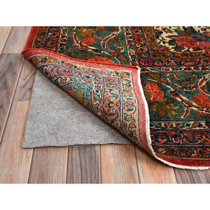 10'3"x13'5" Lemon Icing with Alice Blue, Antique Persian Kashan, Flower and Fruit Design, Kork Wool with 300 KPSI, Full Pile, Soft and in Excellent Condition, Sides and Ends Professionally Secured, Oriental Rug FWR1278