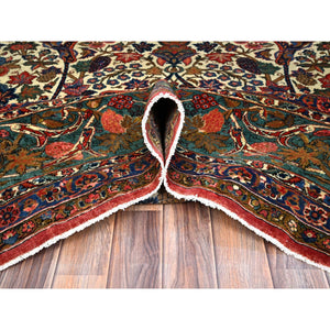 10'3"x13'5" Lemon Icing with Alice Blue, Antique Persian Kashan, Flower and Fruit Design, Kork Wool with 300 KPSI, Full Pile, Soft and in Excellent Condition, Sides and Ends Professionally Secured, Oriental Rug FWR1278