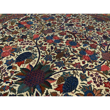 Load image into Gallery viewer, 10&#39;3&quot;x13&#39;5&quot; Lemon Icing with Alice Blue, Antique Persian Kashan, Flower and Fruit Design, Kork Wool with 300 KPSI, Full Pile, Soft and in Excellent Condition, Sides and Ends Professionally Secured, Oriental Rug FWR1278
