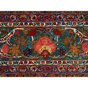 10'3"x13'5" Lemon Icing With Alice Blue, Antique Persian Kashan, Flower And Fruit Design, Kork Wool With 300 Kpsi, Full Pile, Soft And In Excellent Condition, Sides And Ends Professionally  Secured, Oriental Rug FWR1278