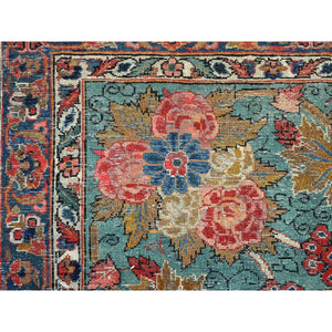 10'3"x13'5" Lemon Icing With Alice Blue, Antique Persian Kashan, Flower And Fruit Design, Kork Wool With 300 Kpsi, Full Pile, Soft And In Excellent Condition, Sides And Ends Professionally  Secured, Oriental Rug FWR1278
