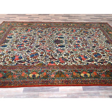 Load image into Gallery viewer, 10&#39;3&quot;x13&#39;5&quot; Lemon Icing With Alice Blue, Antique Persian Kashan, Flower And Fruit Design, Kork Wool With 300 Kpsi, Full Pile, Soft And In Excellent Condition, Sides And Ends Professionally  Secured, Oriental Rug FWR1278