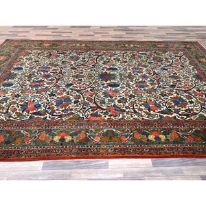 10'3"x13'5" Lemon Icing With Alice Blue, Antique Persian Kashan, Flower And Fruit Design, Kork Wool With 300 Kpsi, Full Pile, Soft And In Excellent Condition, Sides And Ends Professionally  Secured, Oriental Rug FWR1278