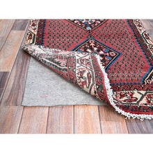 Load image into Gallery viewer, 2&#39;6&quot;x12&#39;9&quot; Pompeian Red, Distressed Look With No Holes, Distinct Abrash, Vintage Persian Hamadan and Geometric Elements, Hand Knotted, Soft Wool, Sides And Ends Secured, Runner Oriental Rug Sh216 FWR1296