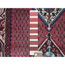 Load image into Gallery viewer, 2&#39;6&quot;x12&#39;9&quot; Pompeian Red, Distressed Look With No Holes, Distinct Abrash, Vintage Persian Hamadan and Geometric Elements, Hand Knotted, Soft Wool, Sides And Ends Secured, Runner Oriental Rug Sh216 FWR1296