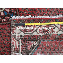 Load image into Gallery viewer, 2&#39;6&quot;x12&#39;9&quot; Pompeian Red, Distressed Look With No Holes, Distinct Abrash, Vintage Persian Hamadan and Geometric Elements, Hand Knotted, Soft Wool, Sides And Ends Secured, Runner Oriental Rug Sh216 FWR1296