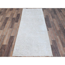 Load image into Gallery viewer, 2&#39;1&quot;x5&#39;10&quot; Papyrus White, Worn Down Fragment, Organic Wool Hand Knotted White Wash Old Persian Tabriz, Distressed Look and Sheared Low, Sides and Ends Secured, Oriental Runner Rug FWR1320