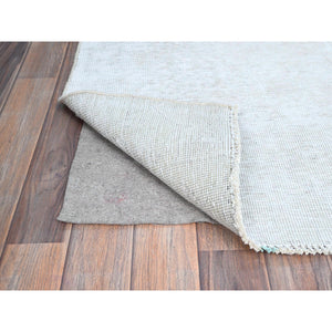 2'1"x5'10" Papyrus White, Worn Down Fragment, Organic Wool Hand Knotted White Wash Old Persian Tabriz, Distressed Look and Sheared Low, Sides and Ends Secured, Oriental Runner Rug FWR1320