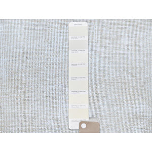 2'1"x5'10" Papyrus White, Worn Down Fragment, Organic Wool Hand Knotted White Wash Old Persian Tabriz, Distressed Look and Sheared Low, Sides and Ends Secured, Oriental Runner Rug FWR1320