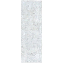 Load image into Gallery viewer, 2&#39;6&quot;x7&#39;6&quot; Snow White, Hand Knotted, Cropped Thin, All Natural Wool, Even Wear And Distressed Look, No Holes Fragment, White Wash, Sides And Ends Secured Professionally, Vintage Persian Tabriz, Runner Oriental Rug Sh224 FWR1344