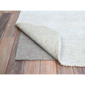 2'2"x5'10" Alabaster White, Distressed Look With No Holes, Pure Wool, Hand Knotted, Evenly Worn, Sheared Low Fragment, White Washed Persian Tabriz, Sides And Ends Secured Professionally, Vintage Runner Oriental Rug Sh225 FWR1350