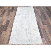 Load image into Gallery viewer, 2&#39;2&quot;x5&#39;10&quot; Smoke White, Fagment, Cropped Thin, Hand Knotted, Ends And Sides Secured Professionally, Evenly Worn With No Holes, White Washed, All Natural Wool, Vintage Persian Tabriz, Runner Oriental Rug FWR1368