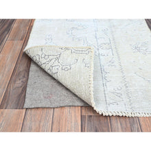 Load image into Gallery viewer, 2&#39;2&quot;x5&#39;10&quot; Smoke White, Fagment, Cropped Thin, Hand Knotted, Ends And Sides Secured Professionally, Evenly Worn With No Holes, White Washed, All Natural Wool, Vintage Persian Tabriz, Runner Oriental Rug FWR1368