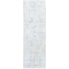 Load image into Gallery viewer, 2&#39;5&quot;x7&#39;6&quot; Alabaster White, Pure Wool With Worn Out And Distressed Look, Hand Knotted Vintage Persian Tabriz, Cropped Thin, No Holes, White Wash, Runner Oriental Rug Sh230 FWR1380