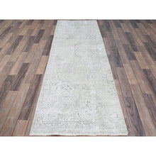 Load image into Gallery viewer, 2&#39;5&quot;x7&#39;6&quot; Alabaster White, Pure Wool With Worn Out And Distressed Look, Hand Knotted Vintage Persian Tabriz, Cropped Thin, No Holes, White Wash, Runner Oriental Rug Sh230 FWR1380
