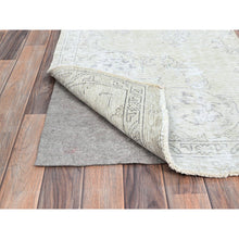 Load image into Gallery viewer, 2&#39;5&quot;x7&#39;6&quot; Alabaster White, Pure Wool With Worn Out And Distressed Look, Hand Knotted Vintage Persian Tabriz, Cropped Thin, No Holes, White Wash, Runner Oriental Rug FWR1380