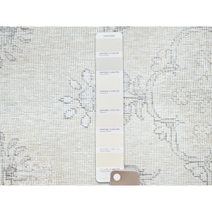 2'5"x7'6" Alabaster White, Pure Wool With Worn Out And Distressed Look, Hand Knotted Vintage Persian Tabriz, Cropped Thin, No Holes, White Wash, Runner Oriental Rug Sh230 FWR1380