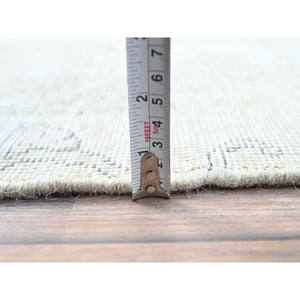 2'5"x7'6" Alabaster White, Pure Wool With Worn Out And Distressed Look, Hand Knotted Vintage Persian Tabriz, Cropped Thin, No Holes, White Wash, Runner Oriental Rug Sh230 FWR1380