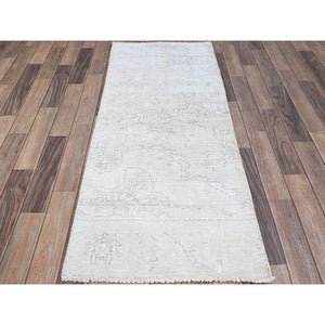 2'2"x5'10" Old Wood White, Hand Knotted, Soft And Velvety Wool Fragment, Evenly Worn And Distressed, Hand Knotted, Cropped Thin, White Washed Vintage Persian Tabriz, Runner Oriental Rug Sh231 FWR1386