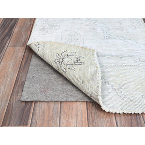 2'2"x5'10" Old Wood White, Hand Knotted, Soft And Velvety Wool Fragment, Evenly Worn And Distressed, Hand Knotted, Cropped Thin, White Washed Vintage Persian Tabriz, Runner Oriental Rug Sh231 FWR1386
