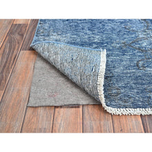 Load image into Gallery viewer, 3&#39;1&quot;x5&#39;1&quot; Lichen Blue, Borderless, Overdyed Vintage Persian Tabriz, Sides and Ends Professionally Secured and Cleaned, Fragment, Hand Knotted, Sheared Low, Abrash Distressed Wool Oriental Rug FWR1404