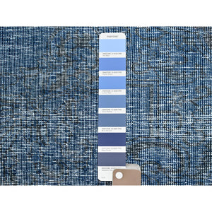 3'1"x5'1" Lichen Blue, Borderless, Overdyed Vintage Persian Tabriz, Sides and Ends Professionally Secured and Cleaned, Fragment, Hand Knotted, Sheared Low, Abrash Distressed Wool Oriental Rug FWR1404