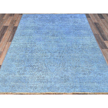 Load image into Gallery viewer, 4&#39;4&quot;x6&#39;3&quot; Pacific Coast Blue, Worn Down Vintage Persian, Sides And Ends Professionally Secured And Cleaned, Distressed, Sheared Low, Hand Knotted, 100% Wool, Oriental Rug FWR1434