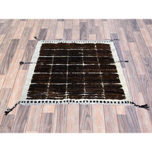 Load image into Gallery viewer, 1&#39;8&quot;x2&#39; Chocolate Brown, Natural Undyed Wool, Moroccan Weave, Grid Design Sample, Hand Knotted, Oriental Rug FWR1470