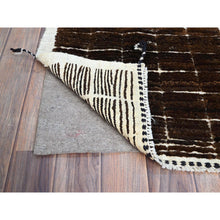 Load image into Gallery viewer, 1&#39;8&quot;x2&#39; Chocolate Brown, Natural Undyed Wool, Moroccan Weave, Grid Design Sample, Hand Knotted, Oriental Rug FWR1470