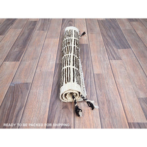 1'8"x2' Chocolate Brown, Natural Undyed Wool, Moroccan Weave, Grid Design Sample, Hand Knotted, Oriental Rug FWR1470