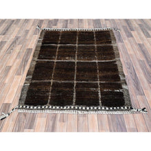 Load image into Gallery viewer, 1&#39;8&quot;x2&#39; Chocolate Brown, Moroccan Weave, Grid Design Sample, Natural Undyed Wool, Hand Knotted, Oriental Rug FWR1476