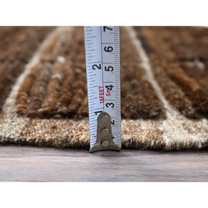 1'8"x2' Chocolate Brown, Moroccan Weave, Grid Design Sample, Natural Undyed Wool, Hand Knotted, Oriental Rug FWR1476