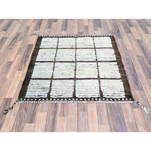 Load image into Gallery viewer, 1&#39;8&quot;x2&#39; Daisy White, Natural Undyed Wool, Moroccan Weave, Grid Design Sample, Hand Knotted, Oriental Rug FWR1482