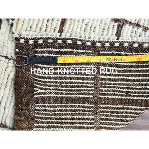 1'8"x2' Daisy White, Natural Undyed Wool, Moroccan Weave, Grid Design Sample, Hand Knotted, Oriental Rug FWR1482