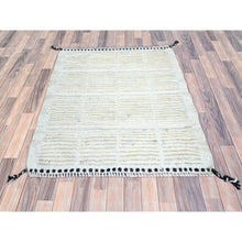 Load image into Gallery viewer, 1&#39;8&quot;x2&#39; Bone White, Natural Undyed Wool, Moroccan Weave, Grid Design Sample, Hand Knotted, Oriental Rug FWR1488