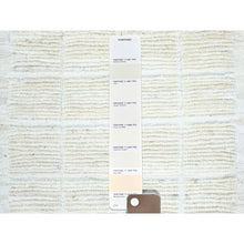 Load image into Gallery viewer, 1&#39;8&quot;x2&#39; Bone White, Natural Undyed Wool, Moroccan Weave, Grid Design Sample, Hand Knotted, Oriental Rug FWR1488