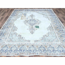 Load image into Gallery viewer, 7&#39;2&quot;x10&#39;1&quot; Misty Blue, Vintage Persian Kerman, Sheared Thin, Dense Weave, Nicely Done Patches, 100% Wool, Hand Knotted Oriental Rug FWR1500