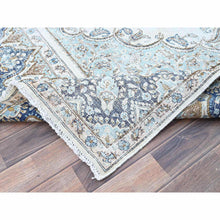 Load image into Gallery viewer, 7&#39;2&quot;x10&#39;1&quot; Misty Blue, Vintage Persian Kerman, Sheared Thin, Dense Weave, Nicely Done Patches, 100% Wool, Hand Knotted Oriental Rug FWR1500