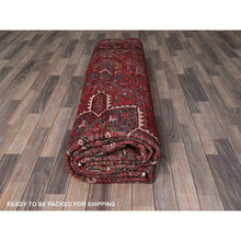 Load image into Gallery viewer, 9&#39;7&quot;x12&#39;2&quot; Scarlet Red, Vintage Persian Heriz With Geometric Medallion Design, 100% Wool, Hand Knotted, Even Wear, Sheared Low, Good Condition, Sides And Ends Professionally Secured, Oriental Rug FWR1536